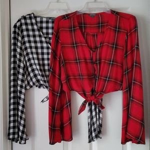 Gwen Holiday Crop Plaid Two for One Tops, L
